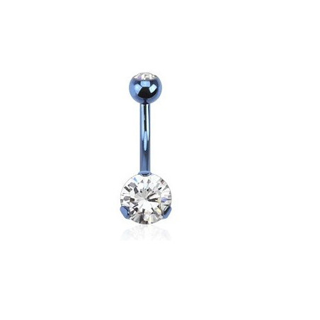 Piercing nombril acier titane bleu solitaire cristal