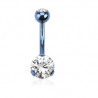 Piercing nombril acier titane bleu solitaire cristal