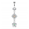 Piercing nombril pendentif double Fleur cristal blanc