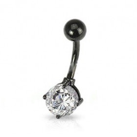 Piercing nombril classique acier chirurgical noir et cristal blanc 7 mm