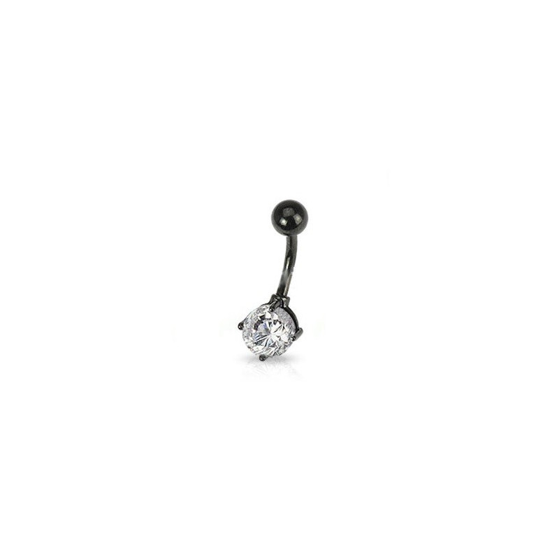 Piercing nombril classique acier chirurgical noir et cristal blanc 7 mm