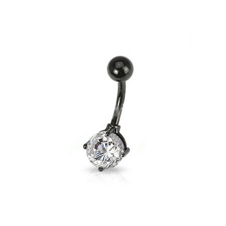 Piercing nombril classique acier chirurgical noir et cristal blanc 7 mm