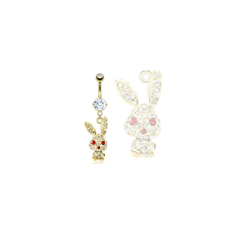 piercing nombril doré lapin crétin plaqué or