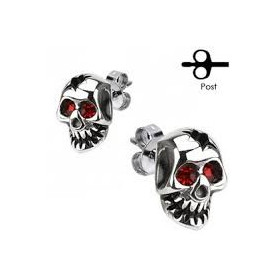 Boucle oreille homme acier chirurgical tête de mort Skull yeux rouge