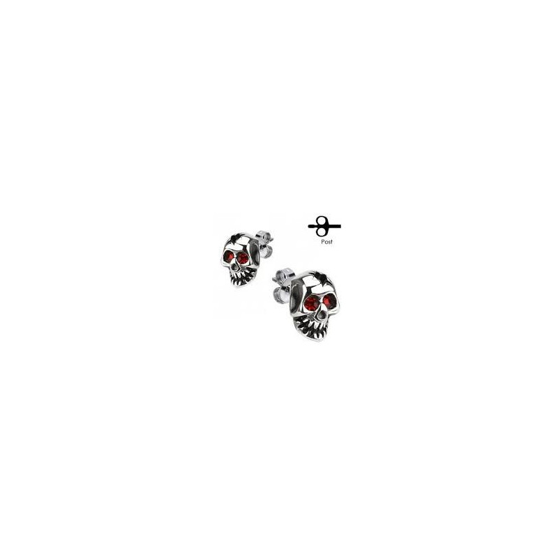 Boucle oreille homme acier chirurgical tête de mort Skull yeux rouge