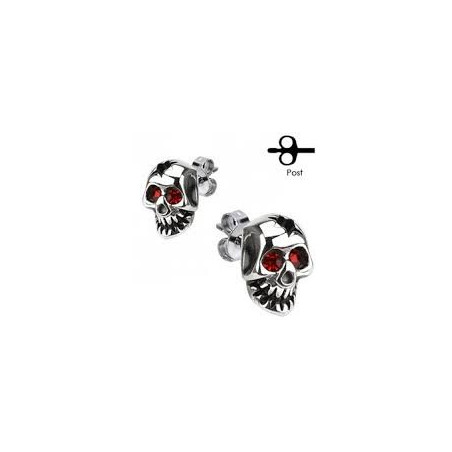 Boucle oreille homme acier chirurgical tête de mort Skull yeux rouge