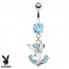 Piercing nombril marque playboy pendentif ancre marine strass bleu turquoise