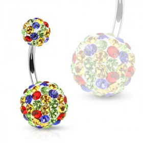 Piercing nombril femme boule de cristal multicolores