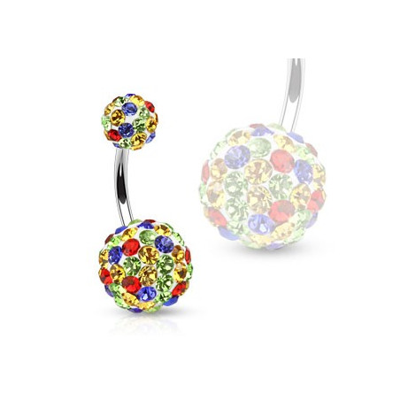 Piercing nombril femme boule de cristal multicolores