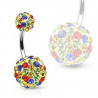 Piercing nombril femme boule de cristal multicolores