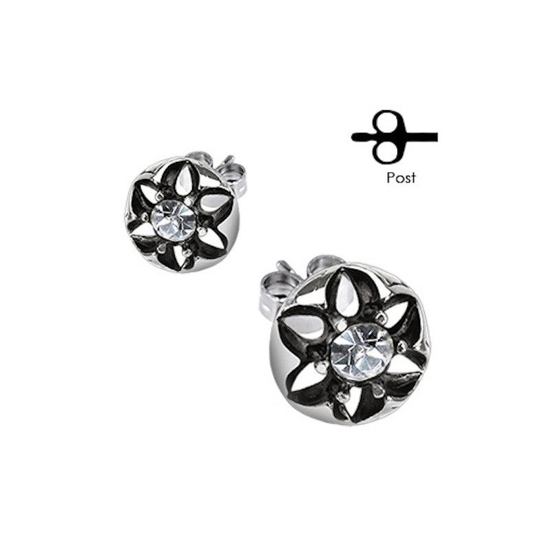 Boucle oreille homme acier chirurgical fleur tribal