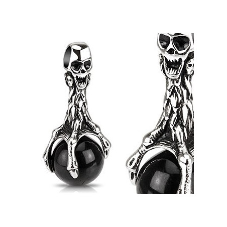 Pendentif acier chirurgical Skull motif tete de mort ball noir