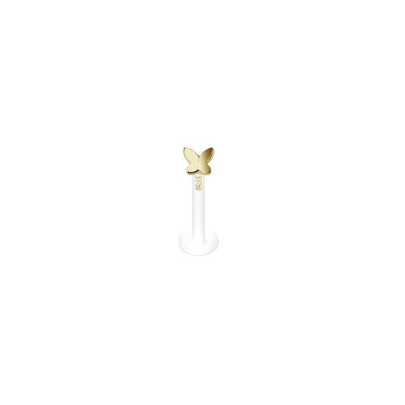 Piercing labret papillon en or 14K tige bioflex Piercing labret papillon en or 14K tige bioflex