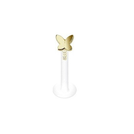 Piercing labret papillon en or 14K tige bioflex