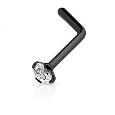 Piercing nez en L matière titane noir cristal 2 mm discret
