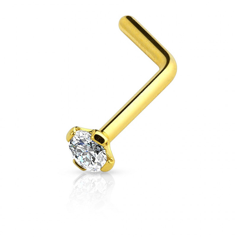 Piercing nez doré en L matière titane anodisé couleur or cristal 2 mm discret