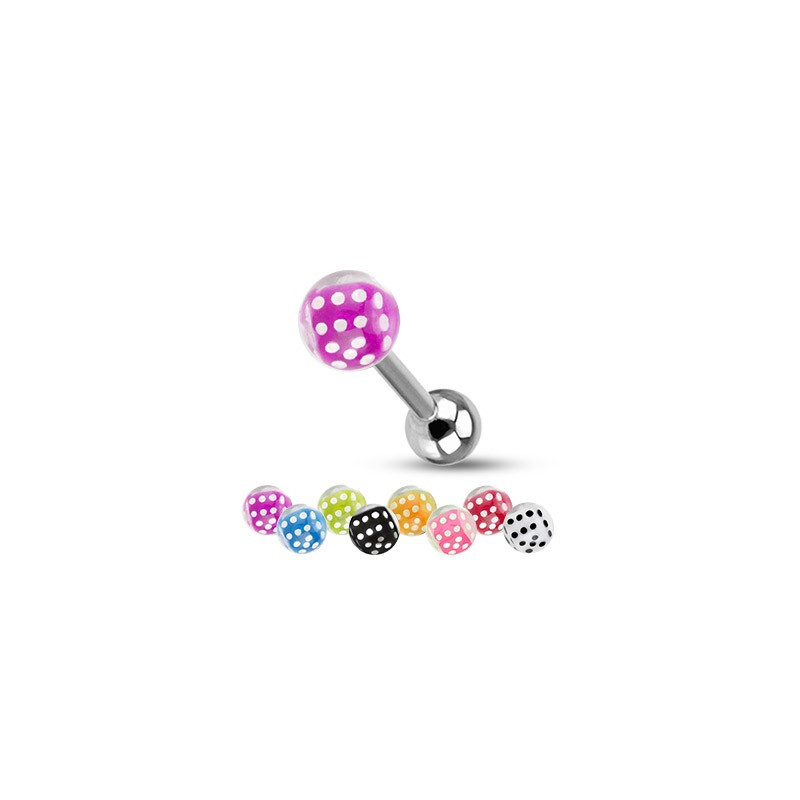 Piercing langue bille dé casino en plastique barre en acier chirurgical Piercing langue bille dé casino en plastique barre en acier chirurgical
