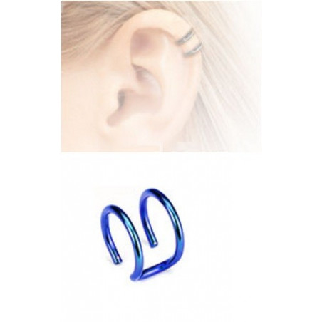 Faux piercing double anneau acier chirurgical bleu