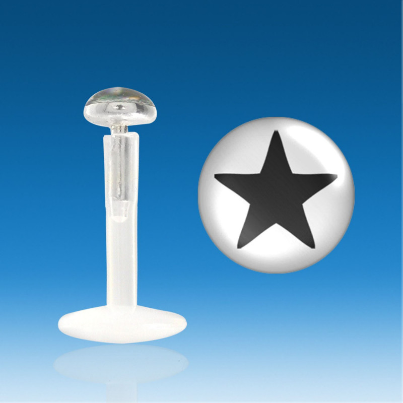 Piercing labret lèvre bioflex logo étoile plate en argent