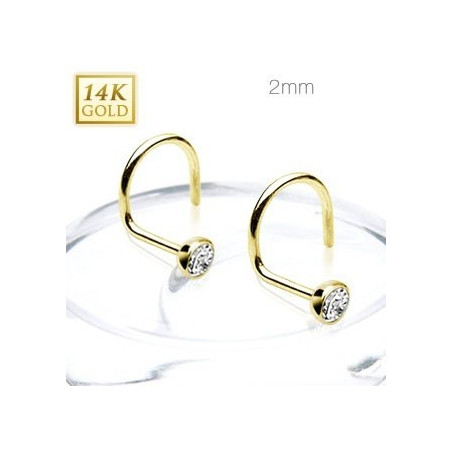 Piercing nez Or jaune 14 carats cristal blanc de 2mm