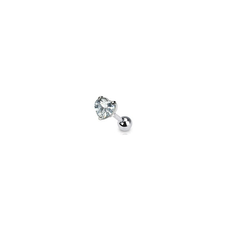 Piercing oreille tragus motif coeur cristal blanc