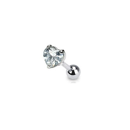 Piercing oreille tragus motif coeur cristal blanc