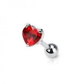 Piercing oreille cartilage motif coeur rouge cristal