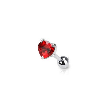 Piercing oreille cartilage motif coeur rouge cristal