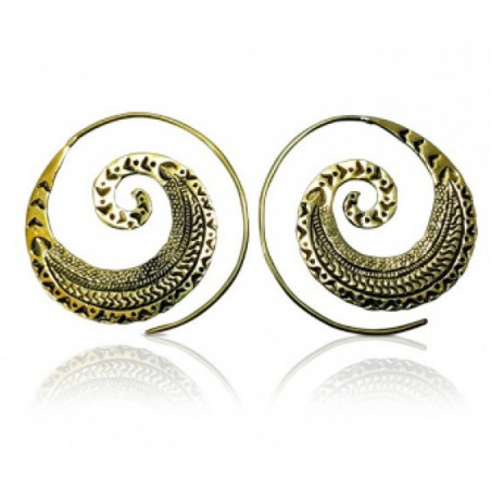 Boucles d’oreilles spirales avec motifs Aztèques doré