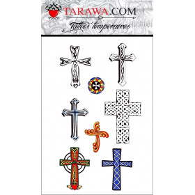 faux Tattoo Croix autocollant couleur