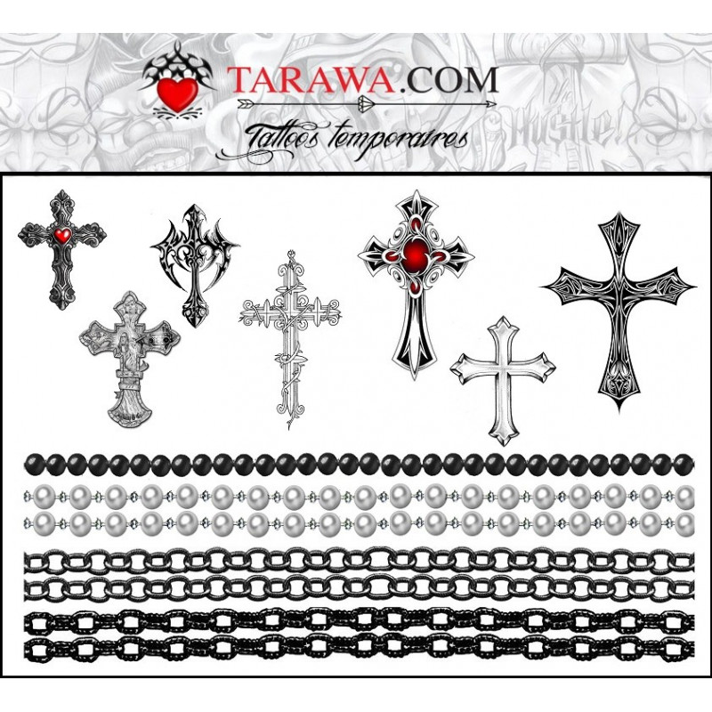 Tatouages temporaires chapelet croix et chaine