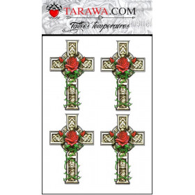faux Tatouage temporaire motif Croix Celtique et Rose