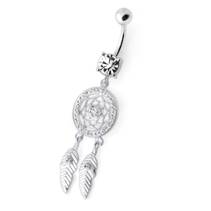 Piercing au nombril femme attrape rêve argent Piercing au nombril femme attrape rêve argent