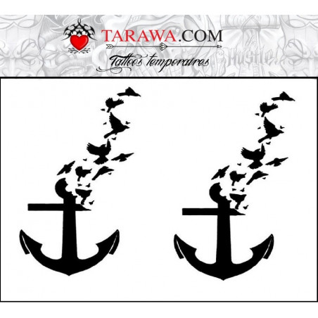 Tatouage temporaire ancre marine de bateau et oiseaux