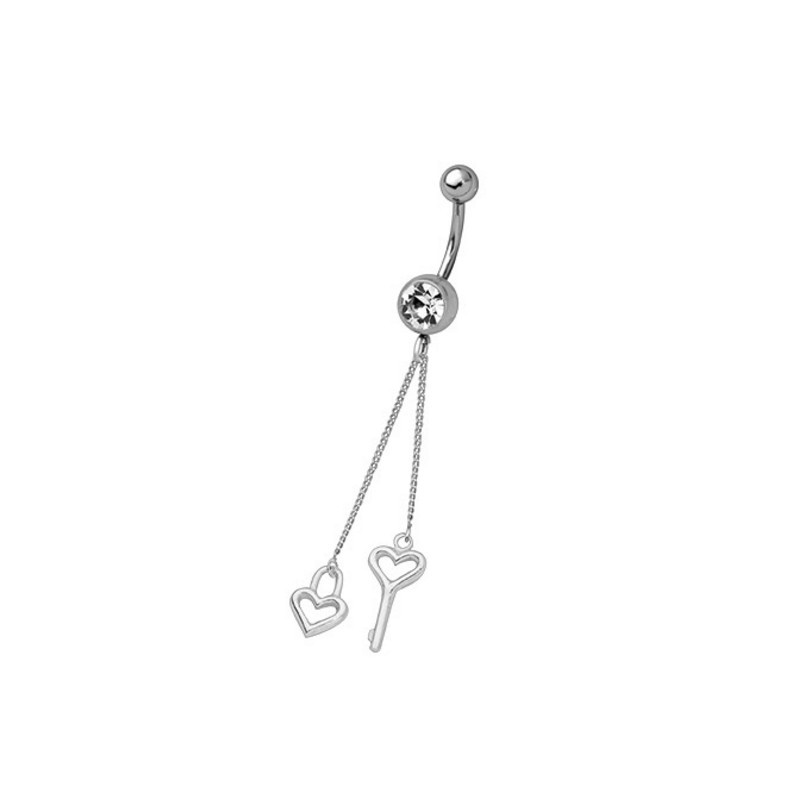 Piercing nombril chaînette cœur et clef