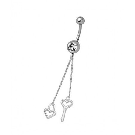 Piercing nombril chaînette cœur et clef