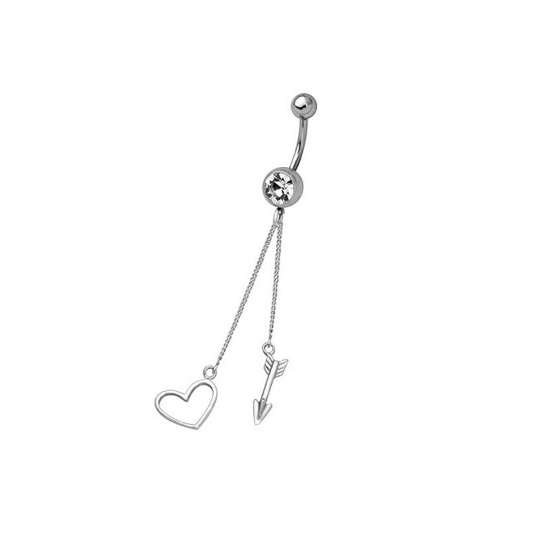 Piercing nombril acier pendentif coeur flèche