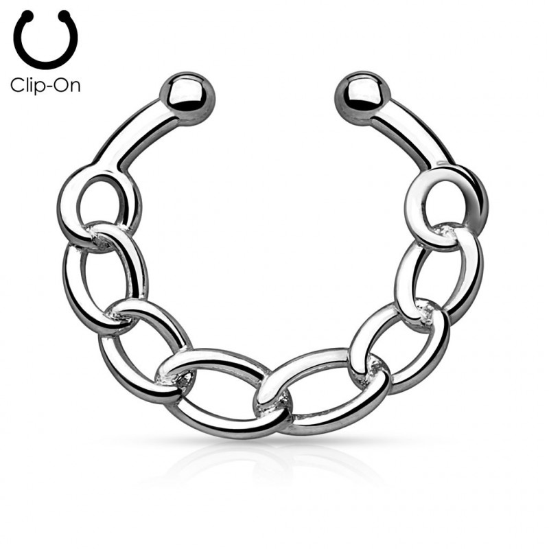 Faux piercing septum chaînette acier