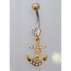 Piercing nombril ancre marine plaqué or