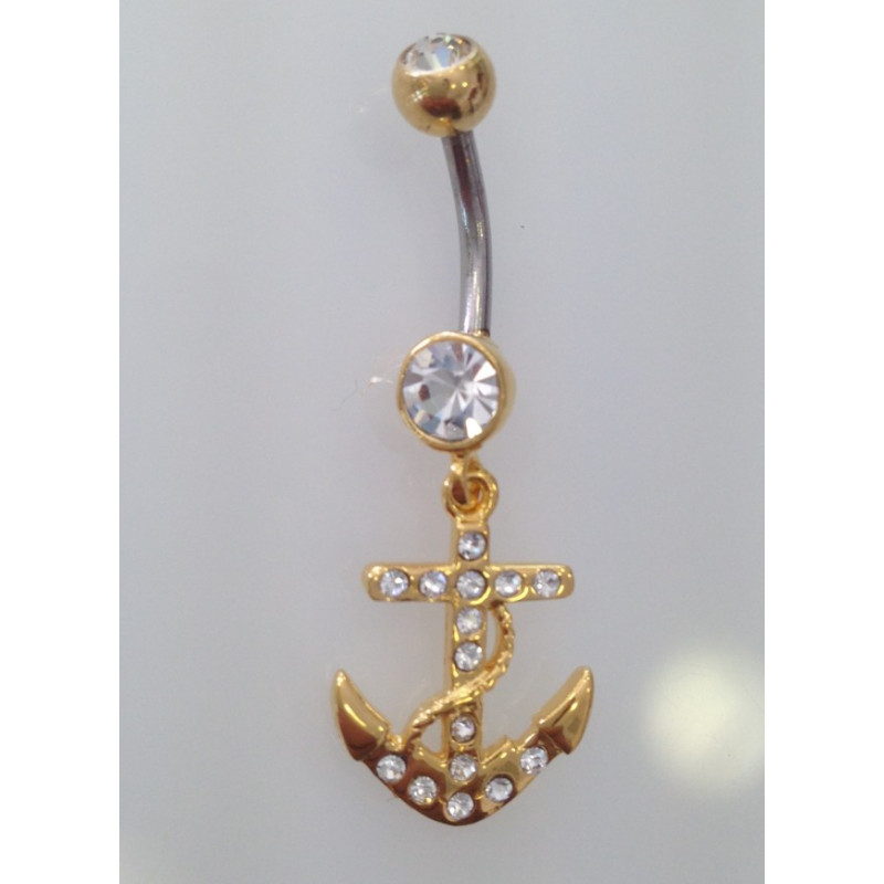 Piercing nombril ancre marine plaqué or