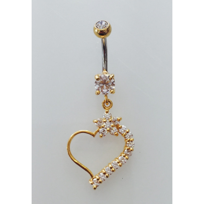 Piercing nombril cœur fleuri pendant plaqué or