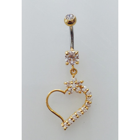 Piercing nombril cœur fleuri pendant plaqué or