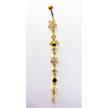 Long Piercing de nombril fleur en plaqué or