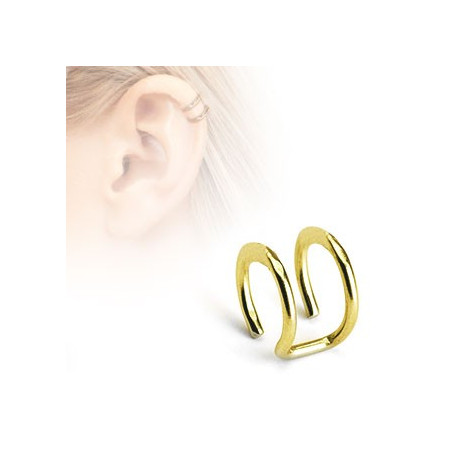 Faux piercing oreille double anneau doré