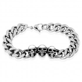 Bracelet biker pour homme triple tête de mort