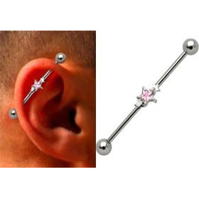 Piercing oreille industriel argent 925 étoile cristal