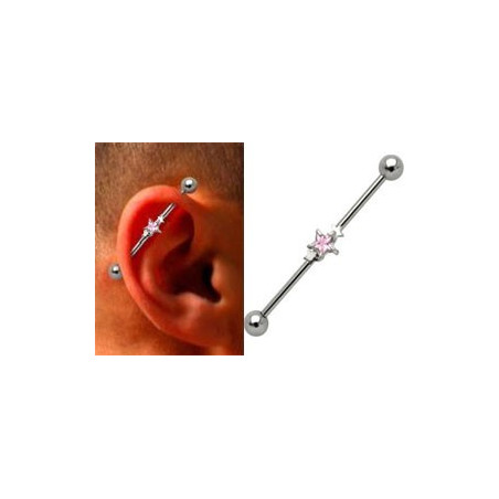 Piercing oreille industriel argent 925 étoile cristal