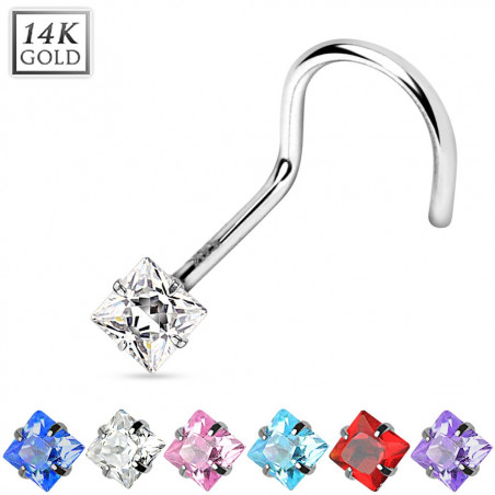Piercing nez or blanc cristal carré