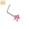 piercing de nez étoile rose tige en or blanc