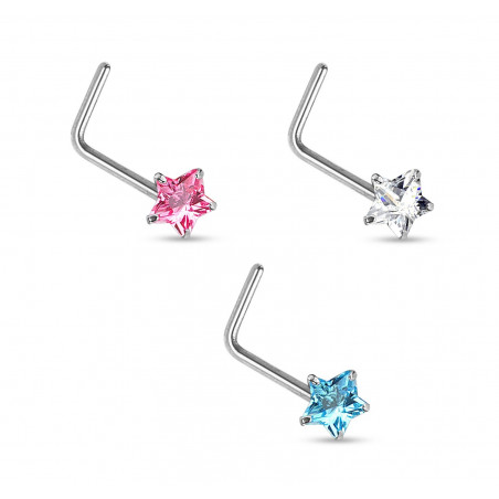 Piercing nez en L étoile cristal en or blanc massif